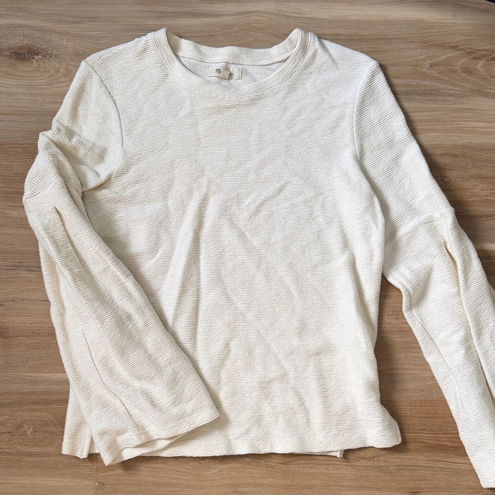 Madewell Off-White Textured Knit Top with Bell Sleeves